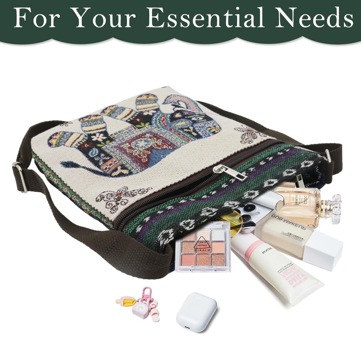 PALAY Small Crossbody Bag for Women Boho Elephant Embroidery Canvas Shoulder Bag Sling Bag Casual Phone Bag Shoulder Bag Fashionable Canvas Shoulder Bag Travel Crossbody Bag, 23x23x5cm PALAY Small Crossbody Bag for Women Boho Elephant Embroidery Canvas Shoulder Bag Sling Bag Casual Phone Bag Shoulder Bag Fashionable Canvas Shoulder Bag Travel Crossbody Bag, 23x23x5cm
